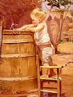 Boy Canvas Paintings - A Boy At A Water Barrel